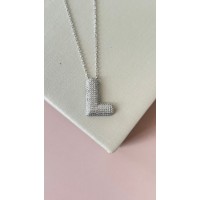 GARGANTILHA LETRA L PRATA 925 ZIRCONIAS 