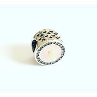 BE-28 Berloque Amor  & Coração Prata 925 e Zirconias /Resina Rosa