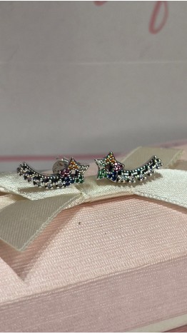 Brincos Estrela Cravejado Zirconias Coloridas Prata 925