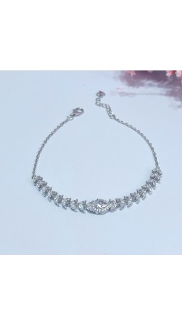 Pulseira Riviera Delicada Folhas Cravejadas Prata 925