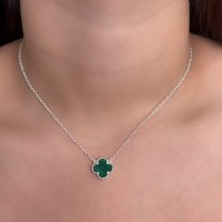 Gargantilha trevo   V.C. Trevo Prata 925 Malaquita 