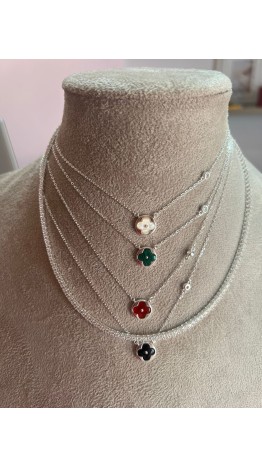 Gargantilha Trevo Verde   Prata 925 com zircona