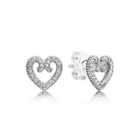 Br-26 Brincos Coração Vintage Prata e Zirconias Brancas 