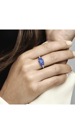 Anel Azul Brilhante Prata 925 Zirconias 
