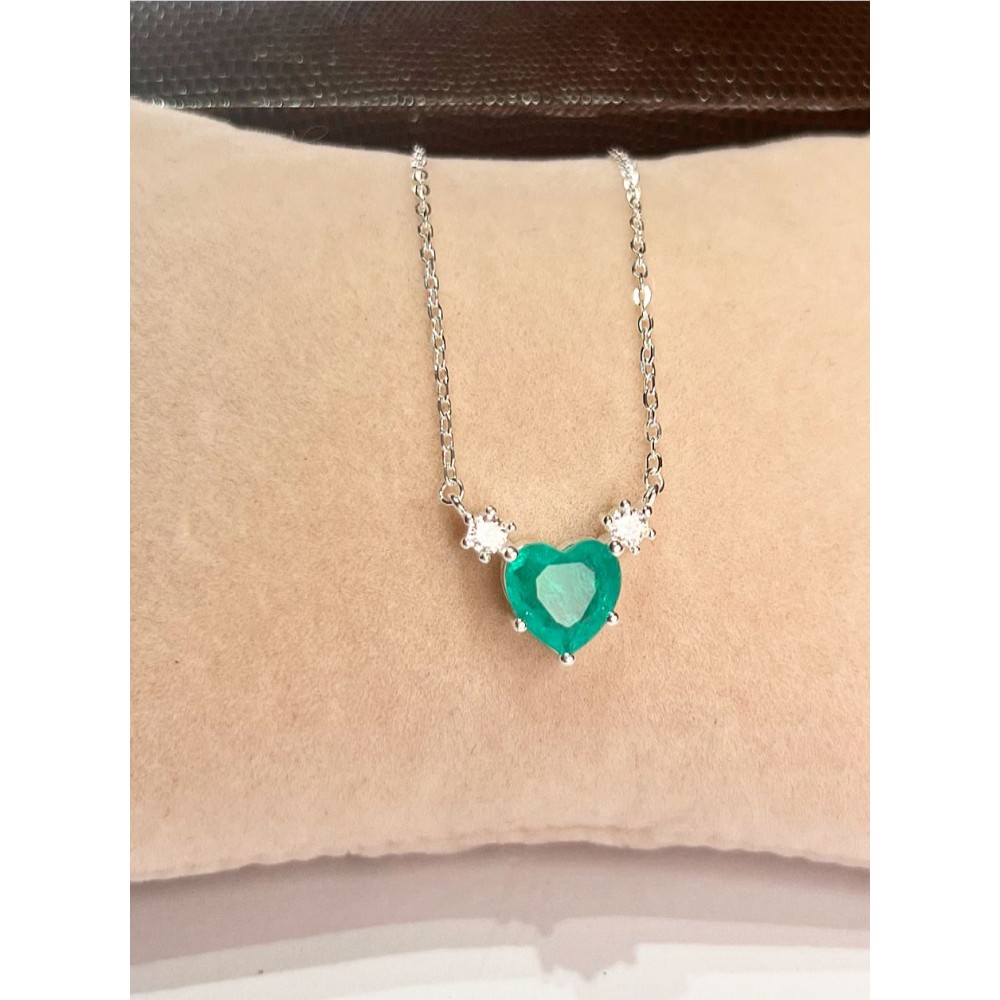 Gargantilha  Coração  Estrelado verde Esmeralda  Prata 925
