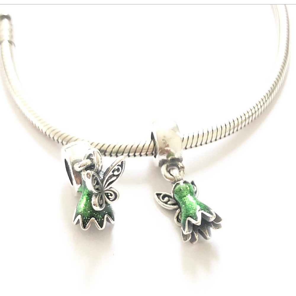 PG-126 Pingente Fada Sininho Prata e Esmalte Verde 