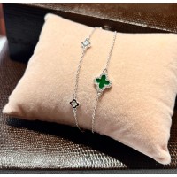 Pulseira Dupla Trevo Cravejado Madreperola Verde Prata 925 Pulseira Dupla Trevo Cravejado Madreperola Verde Prata 925