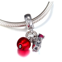 Pingente Caixa do Coração e Maçã Branca de Neve em Prata 925 Pingente Caixa do Coração e Maçã Branca de Neve em Prata 925