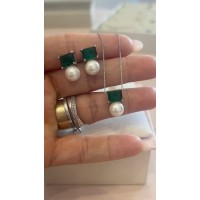Gargantilha  & Brincos  Esmeralda e Pérolas Shell  Prata 925