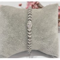 Pulseira Riviera Delicada Folhas Cravejadas Prata 925 Pulseira Riviera Delicada Folhas Cravejadas Prata 925