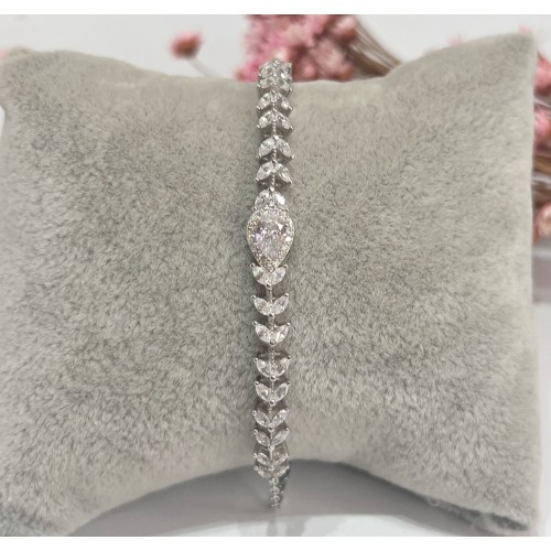 Pulseira Riviera Delicada Folhas Cravejadas Prata 925