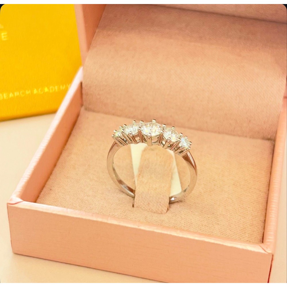 Anel Moissanite Aliança  5 Gemas Prat.