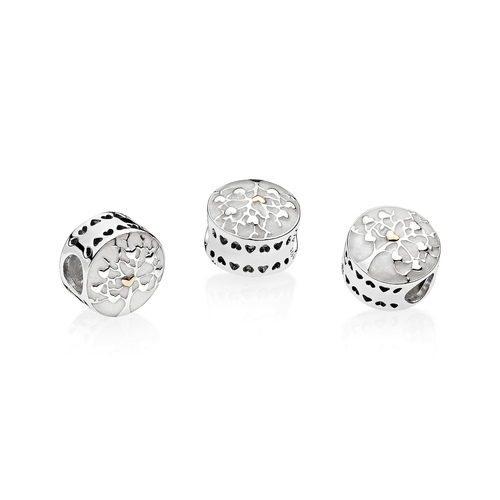 BE-36 Berloque Arvore Família/Vida Prata 925 e Esmalte Branco 
