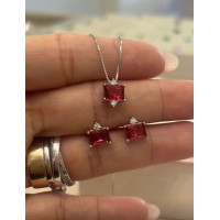 Conjunto Colar +Brincos Prata 925  Rubi/pink