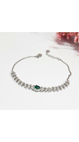 Pulseira Riviera Delicada Folhas Cravejadas Prata 925