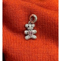 Berloque Urso Cravejado com zirconias e coração Rosa Prata 925 Berloque Urso Cravejado com zirconias e coração Rosa Prata 925
