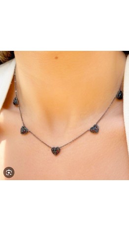 Conjunto Gargantilha & Brincos Onix /Ródio 
