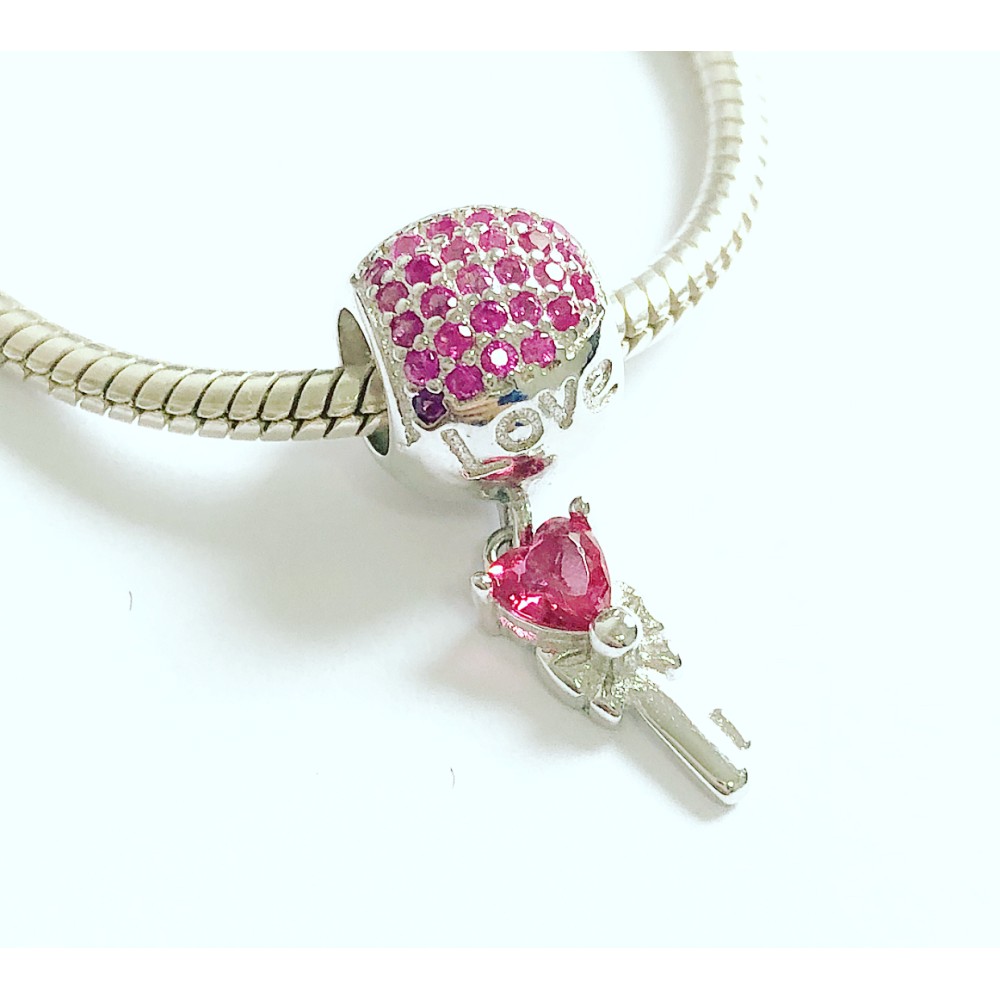 BE-221 Berloque Love Laço em Prata e Zirconias Rosa