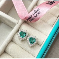 Brincos Zirconias Verde Jade Coração facetado Prata 925