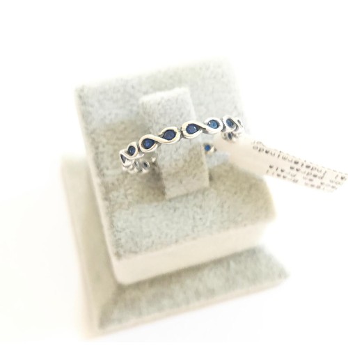  Anel  Infinito em Prata 925 Zirconias Azul 
