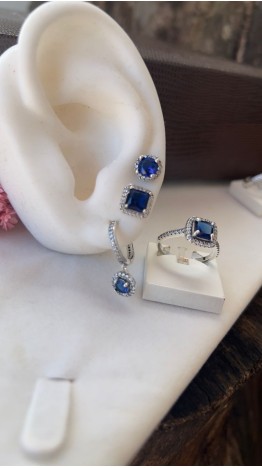 Anel Beleza Eterna Azul zirconias 