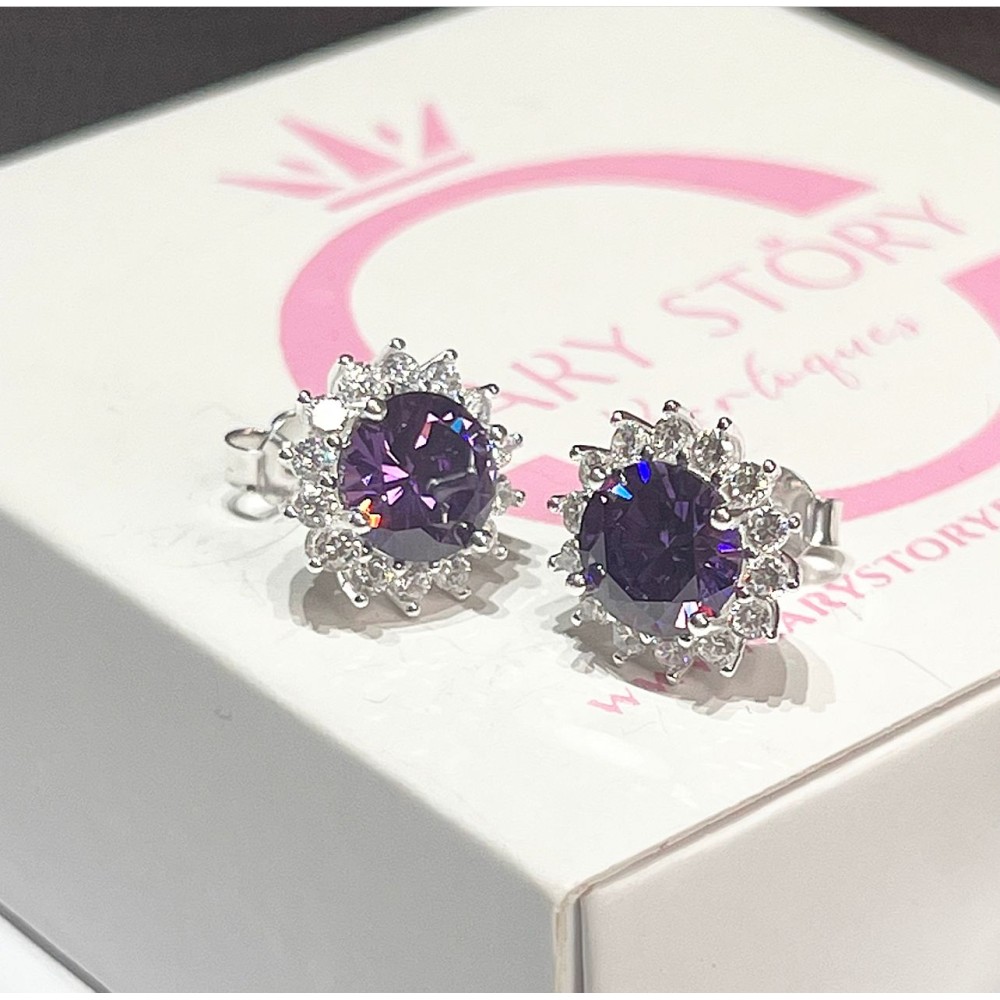 Brincos Lavanda Cravejado Princesa Prata 925 