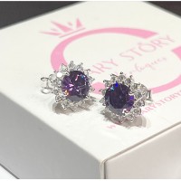 Brincos Lavanda Cravejado Princesa Prata 925 Brincos Lavanda Cravejado Princesa Prata 925