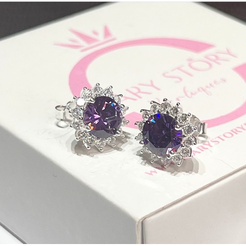 Brincos Lavanda Cravejado Princesa Prata 925 