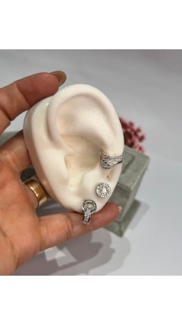 Brincos Argolas Cravejada facetada Inspirad Luxo Prata 
