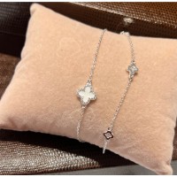 Pulseira Dupla Trevo Cravejado Madreperola Prata 925 Pulseira Dupla Trevo Cravejado Madreperola Prata 925