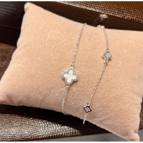 Pulseira Dupla Trevo Cravejado Madreperola Prata 925