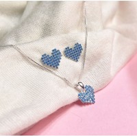 Conjunto Coração Azuis zirconias Prata 925 Conjunto Coração Azuis zirconias Prata 925