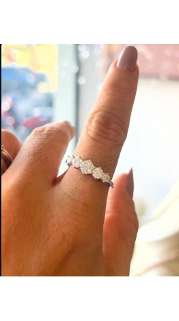 Anel Moissanite Aliança  5 Gemas Prat.