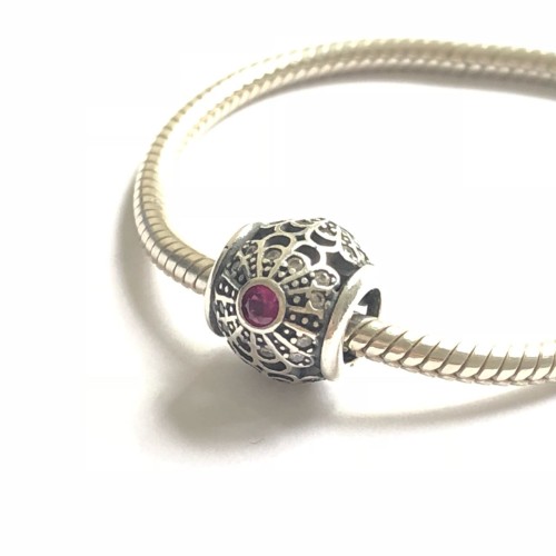 BE-287 Berloque Rosa Vintage em Prata e Zirconias