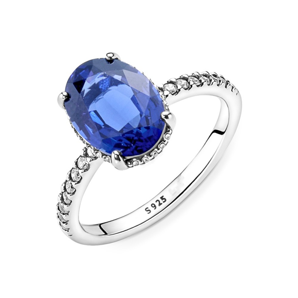 Anel solitario Safira  Oval zirconias Prata 925