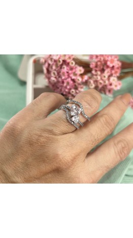 Anel Aliança Cravejado Zigzag  Zirconias Prata 925