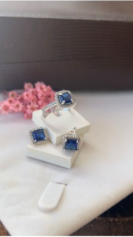 Brincos Beleza Eterna Zirconias Azul Prata 925