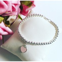  Pulseira Coração Rosa em Prata 925 