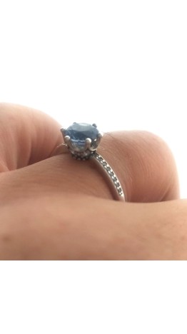 Anel Solitário Azul Majestade Prata 925 Zirconias