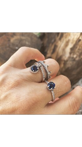Anel Cravejado pendulo Azul zirconia Prata 925