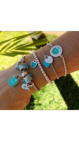 Pulseira  Corações verde Tf duplo Prata 925