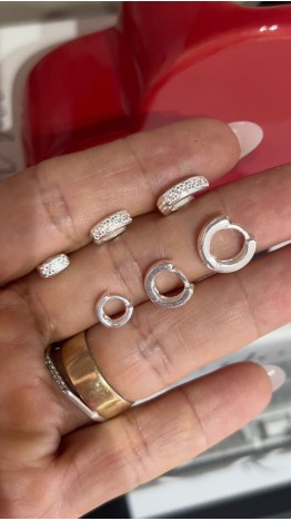 Brincos  Argola Trio Zirconias Prata 925