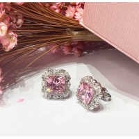 Brincos Luxo imperial Cravejado Rosa  Prata 925