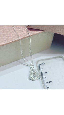 Gargantilha  Nossa Senhora Aparecida Prata 925 Zir. Brancas 