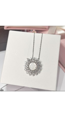 Gargantilha Nossa Senhora das Graças Cravejada Prata 925 sol 