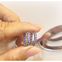 BRINCOS ARGOLAS CRAVEJADAS TANZANITA PRATA 925 BRINCOS ARGOLAS CRAVEJADAS TANZANITA PRATA 925