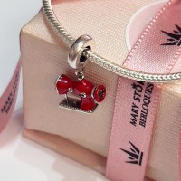 Berloque Maquina Costura Vermelha Prata 925