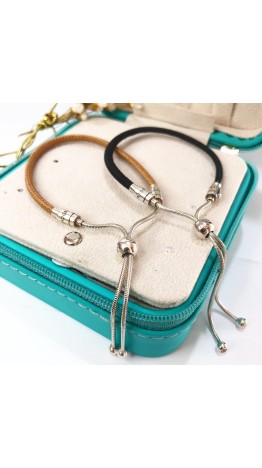 Bracelet  ( inspirad) ajustavel couro e  Prata 925