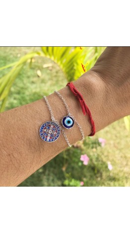 Pulseira Oração de São Bento Prata e Esmalte 