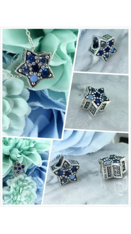 Berloque Estrela Cravejada Azul zirconias Prata 925